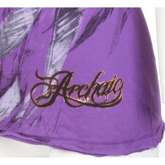 Archaic AFFLICTION Women's T-Shirt SECOND LOVE Feathers PURPLE Tattoo Biker $40 - Picture 6 of 8